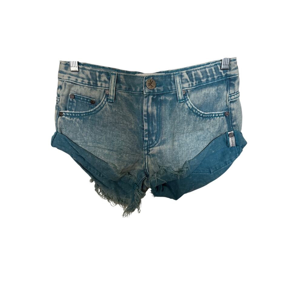 One Teaspoon Kids Sz 12-14 Low Rise Cut Off Blue Acid Wash Summer Jean Shorts
